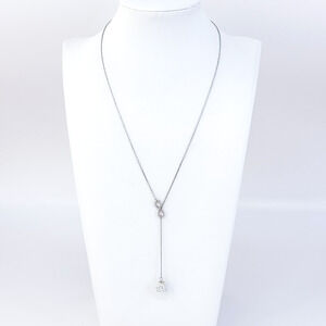 Vintage Sterling Silver 925 Lariat Infinity Crystal Drop Necklace 15.5"-17.5"